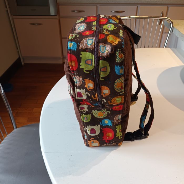 Sac à dos velours et coton éléphants - photo numéro 3