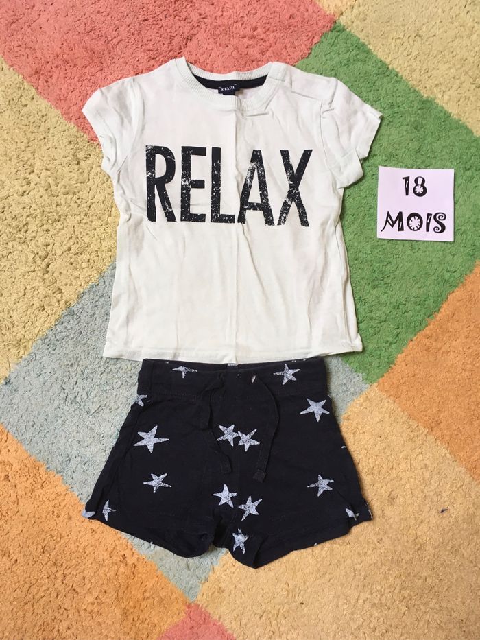 Ensemble tee-shirts et short en coton - 18 mois - kiabi - TBE