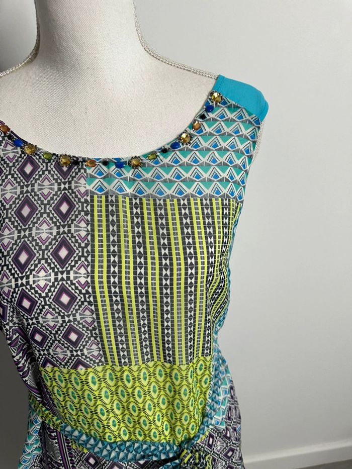 Robe bariolée géométrique verte et bleue Derhy T36 S - photo numéro 2