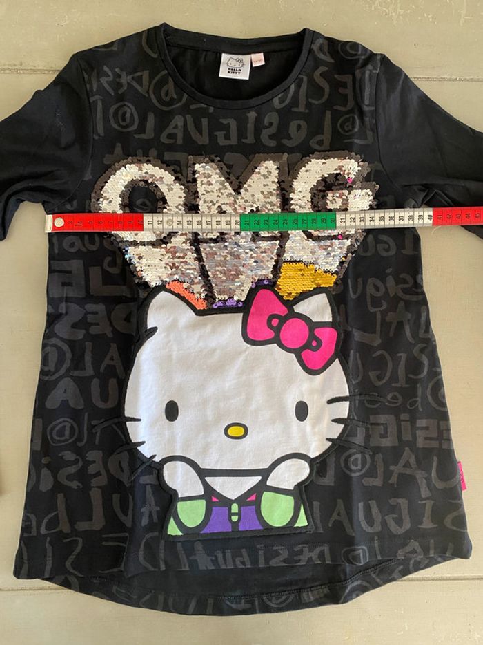 Tee shirt Desigual Hello Kitty noir a sequins paillettes taille 11-12 ans - photo numéro 13