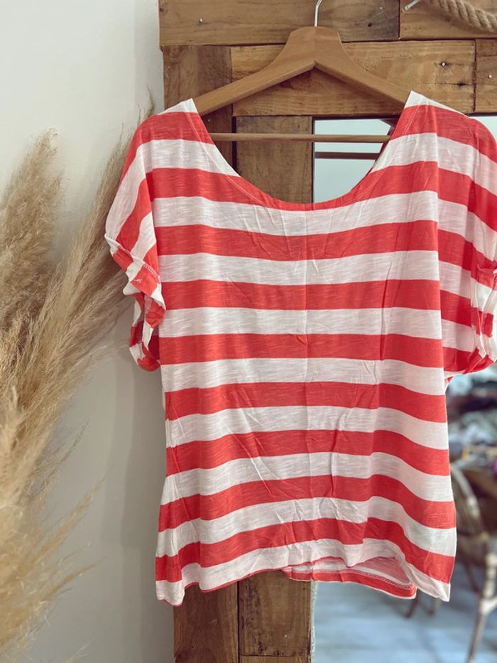 Tee-shirts loose marinière orange et blanc