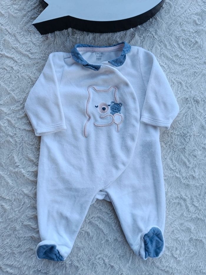Pyjama grenouillère velours Fille 3 mois Ours Ourson et doudou Obaïbi - photo numéro 2