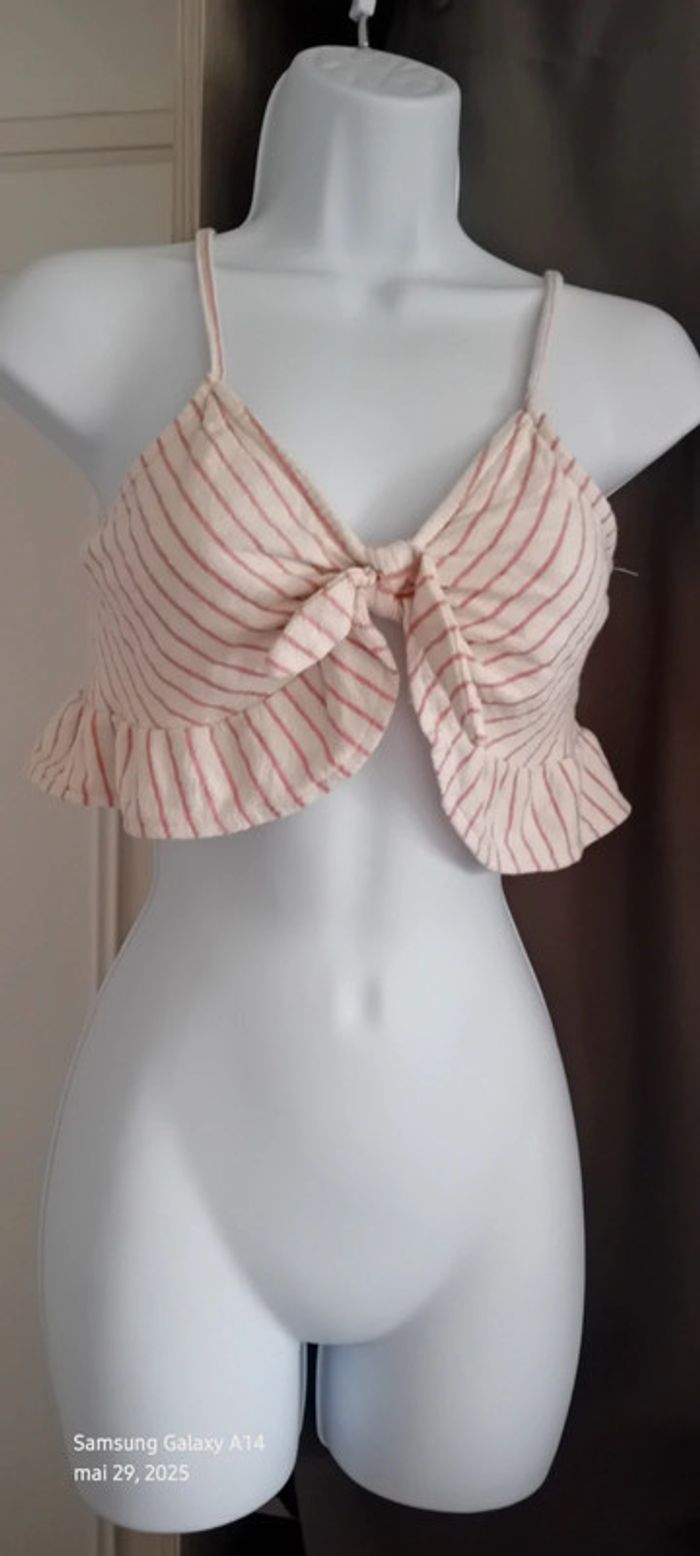 Brassière fines bretelles avec noeud à rayures roses femme S pull & bear - photo numéro 10