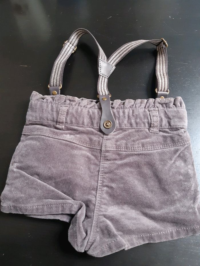 Short bretelles marron taupe doré paillettes bebe fille 3 mois TAO neuf - photo numéro 2