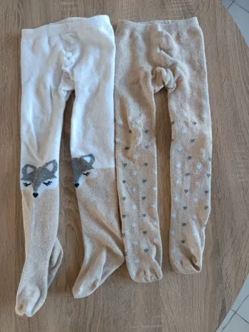 Collants chauds beige gris et blanc loup Chaussexpo fille taille 23/26