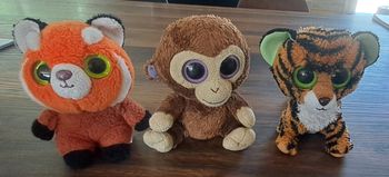 Peluches TY panda roux, singe et tigre