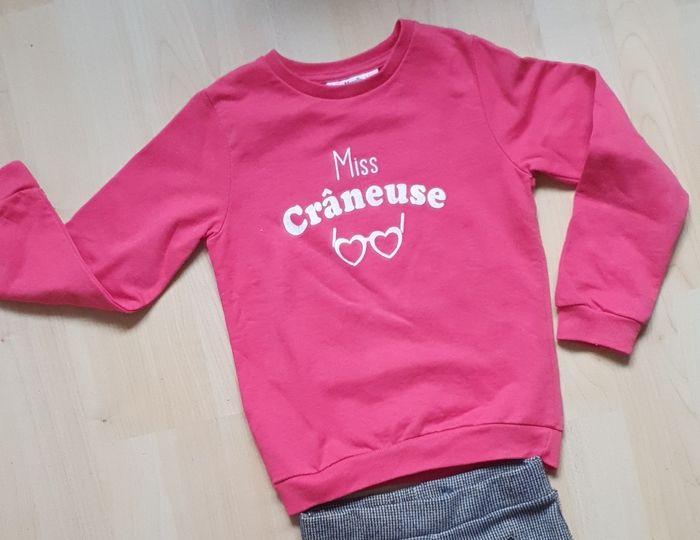 Sweat fuschia + Jegging à motifs écossais pour petites filles (4/5 ans) / Marques diverses - photo numéro 2