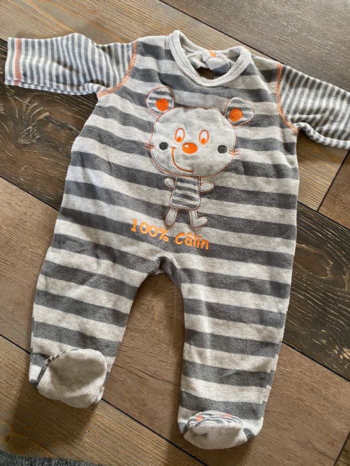 Pyjama grenouillère 3 mois gris et orange 100% câlin souris