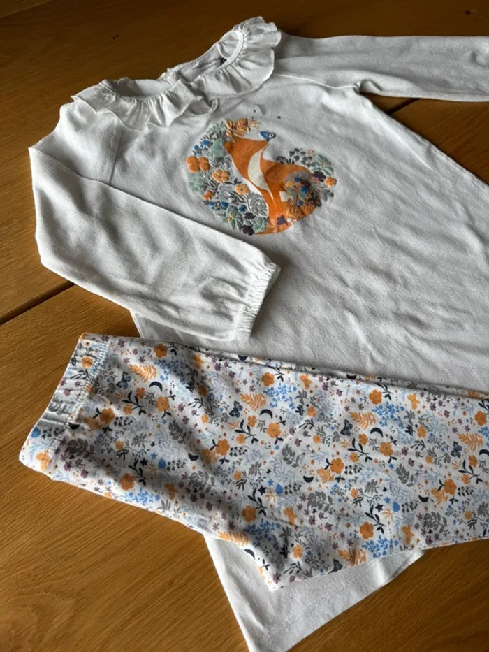 Chemise de nuit à ML avec pantalon coton léger thème renard 🦊 - Taille 4 Ans - photo numéro 5