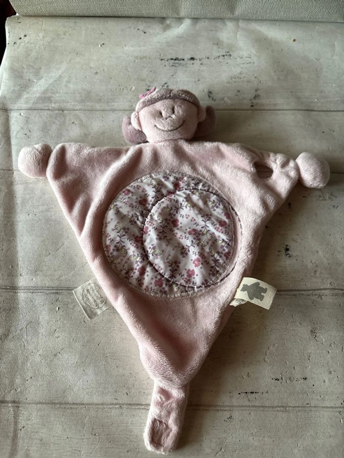 Doudou plat poupée fille rose prune fleurs Nina Kenza Noukies