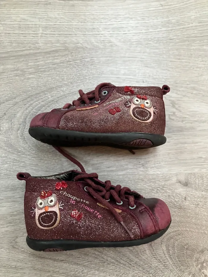 Paire de chaussures type bottines violette à paillettes thème chouette - Bopy - 20 - photo numéro 2