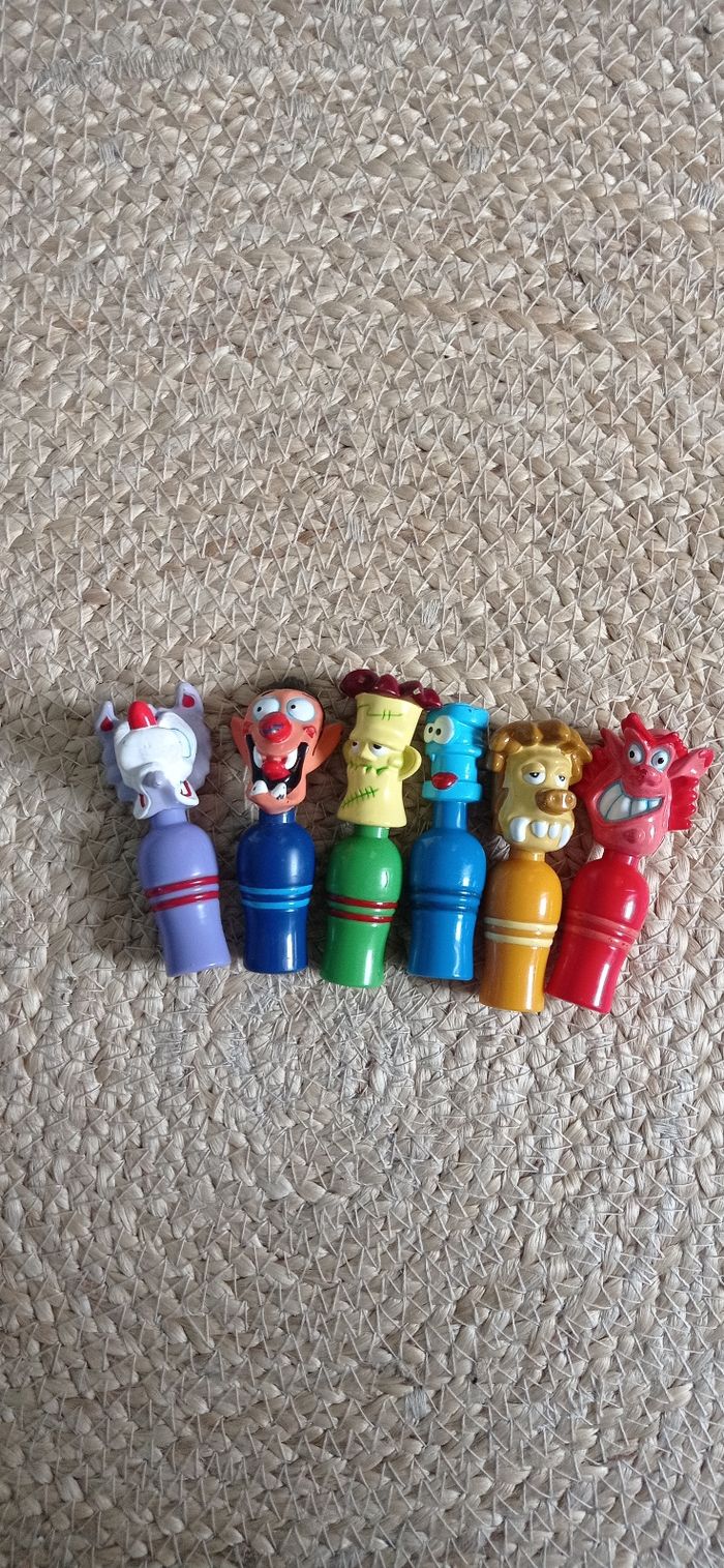 Lot de 06 mini quilles, jouet vintage, Monster hôtel, Kinder, 2004, BEG