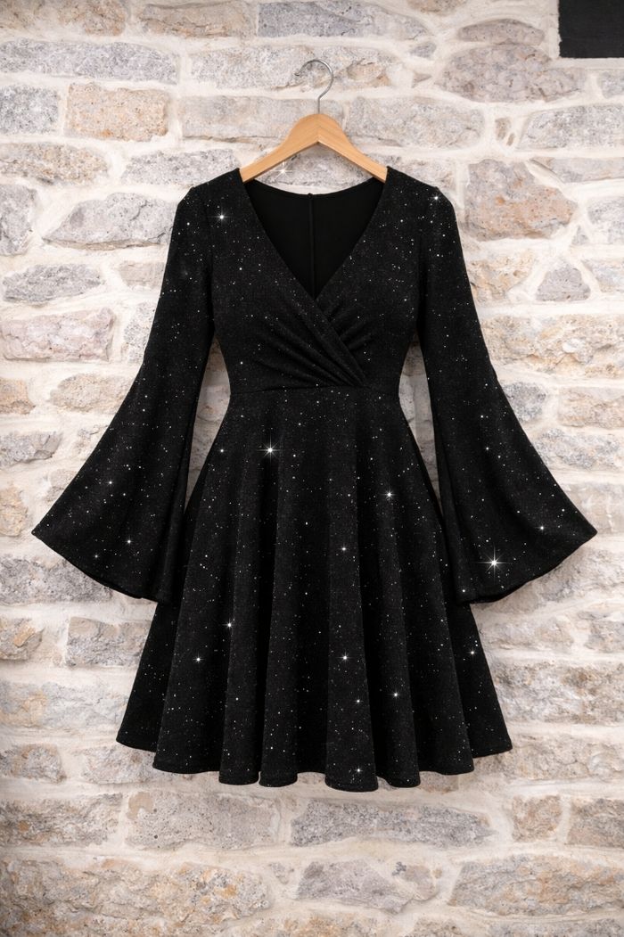 Robe de soirée patineuse scintillante noire pailleté argenté Femme taille 54 marque Boohoo 💍 - photo numéro 7