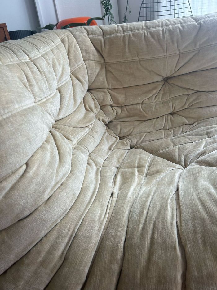 Canapé d’angle TOGO Ligne Roset Michel Ducaroy vintage velours beige 1970 - photo numéro 9