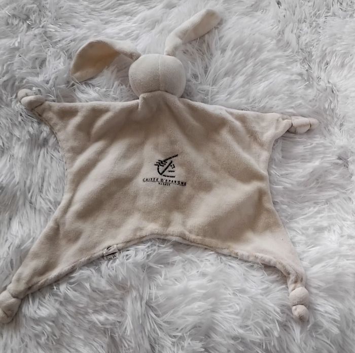 Doudou plat lapin beige et rayés- Caisse d Epargne - photo numéro 2