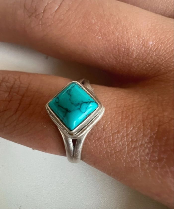 Bague en argent 925 femme a pierre bleu turquoise bijoux gris argenté accessoire de mode poinçonné