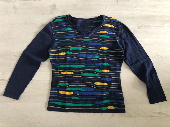 MM4- Pull vintage imprimé multicolore en coton T unique (40-44) - photo numéro 3