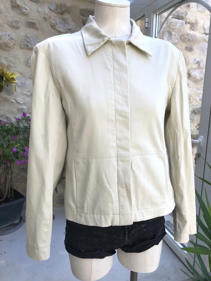 Veste vintage beige crème boutons col classique - photo numéro 2