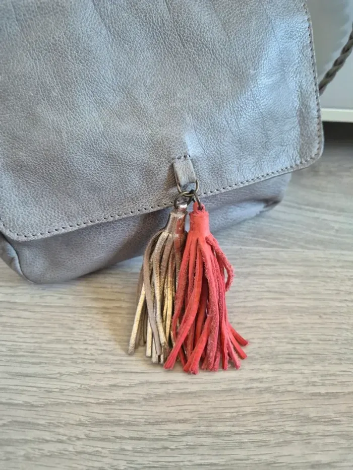 Sac bandoulière pochette argentée cuir pièces - photo numéro 9