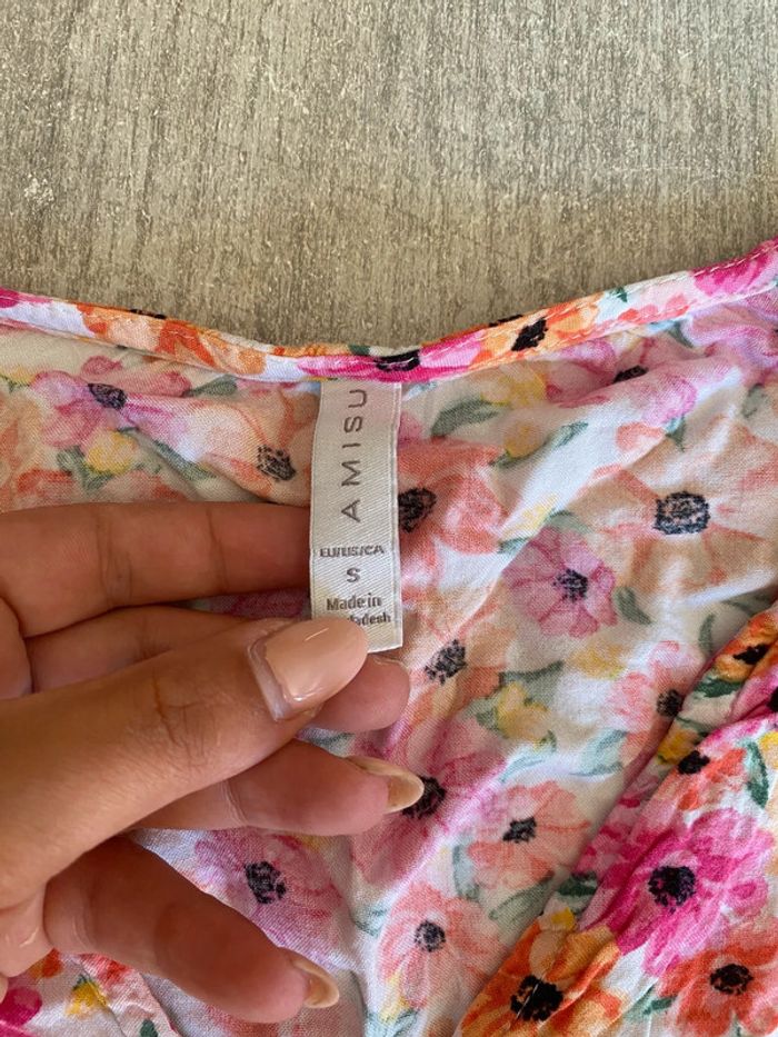 Blouse fleurie manches papillon – taille S femme - photo numéro 3