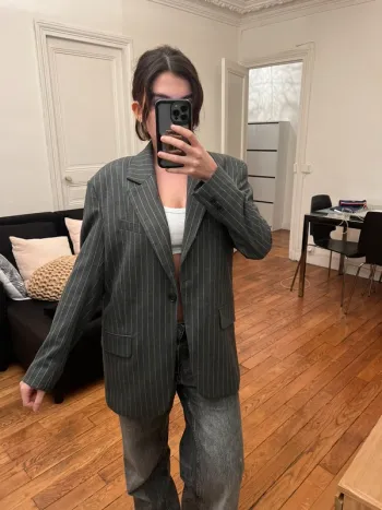 blazer oversize gris rayee