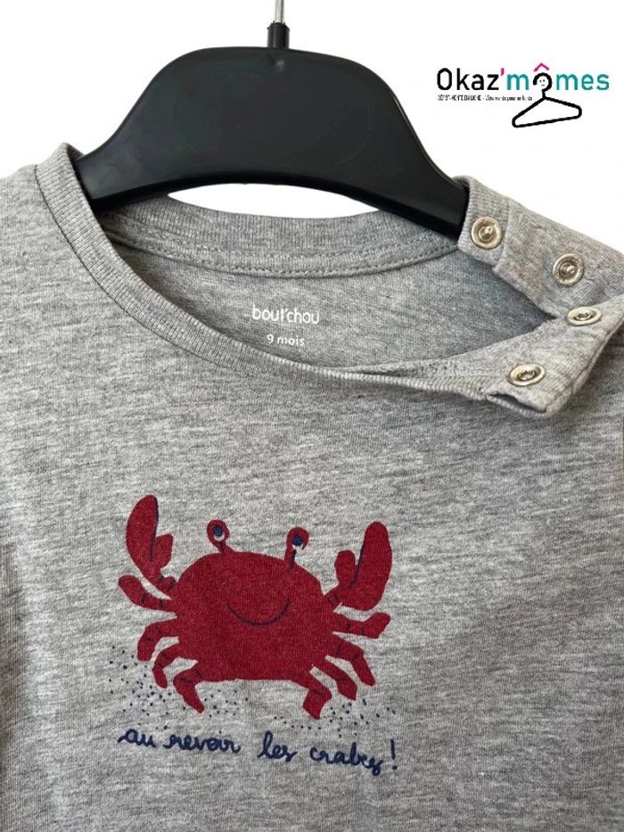 T-shirt manches longues gris chiné motif crabe - Bout'chou 9 mois - photo numéro 2