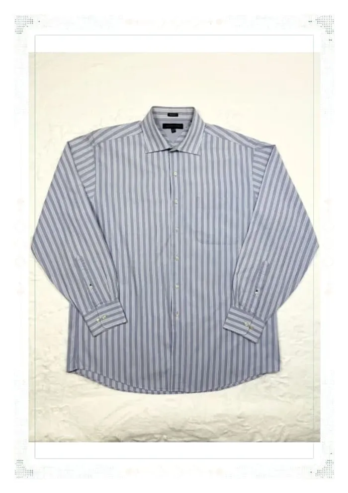 Tommy Hilfiger chemise à rayures bleu ciel et blanc coton homme L - photo numéro 2