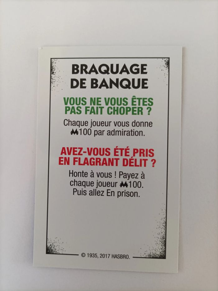 Carte braquage de banque pièce détachée Monopoly édition tricheurs Hasbro gaming #A28