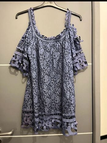 Robe tunique femme dentelle Babydoll bleu crochet