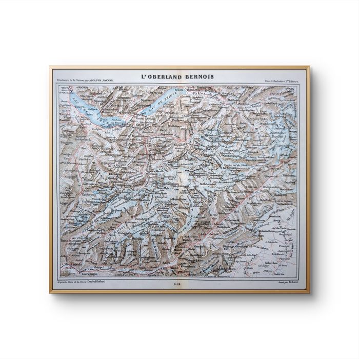 Imprimée en 1844, L'Oberland bernois, Suisse. Original Vintage Authentique.