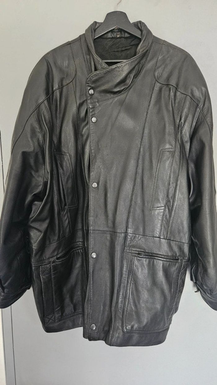 Blouson cuir agneau véritable- Homme T58- nombreuses poches