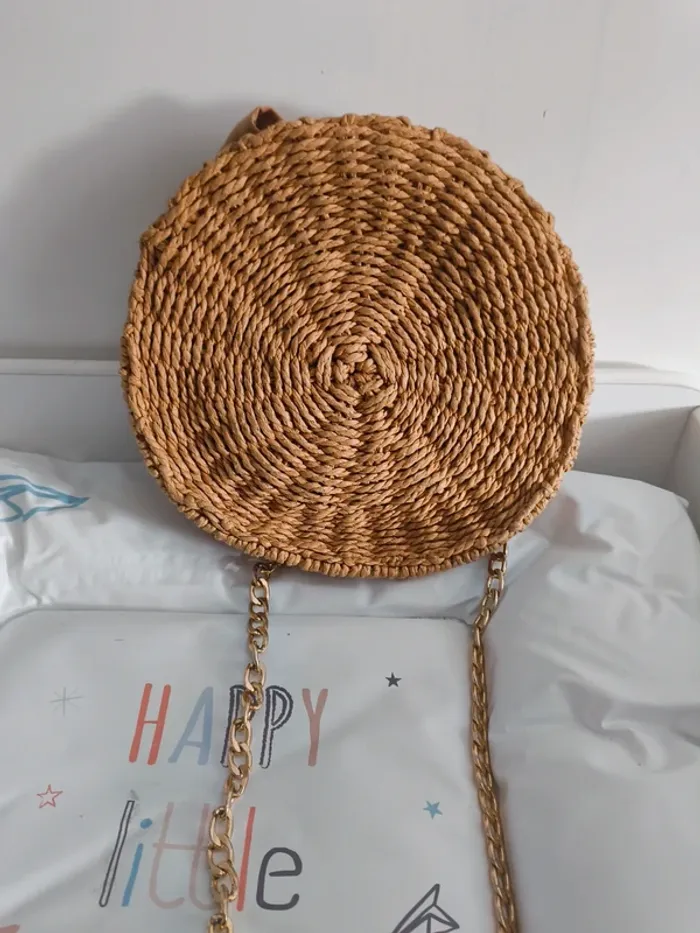 Sac à main rond paille avec chaîne doré excellent état - photo numéro 3