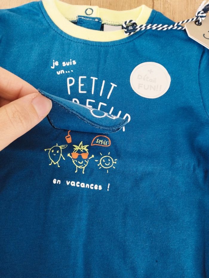 Ensemble t-shirt short garçon petit surfeur bleu et blanc 6 mois 3 Pommes - photo numéro 3