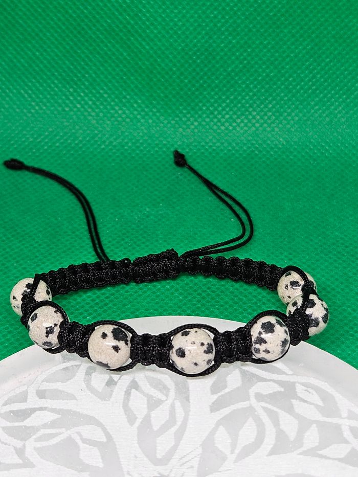 Macramé Bracelet en Jaspe Dalmatien