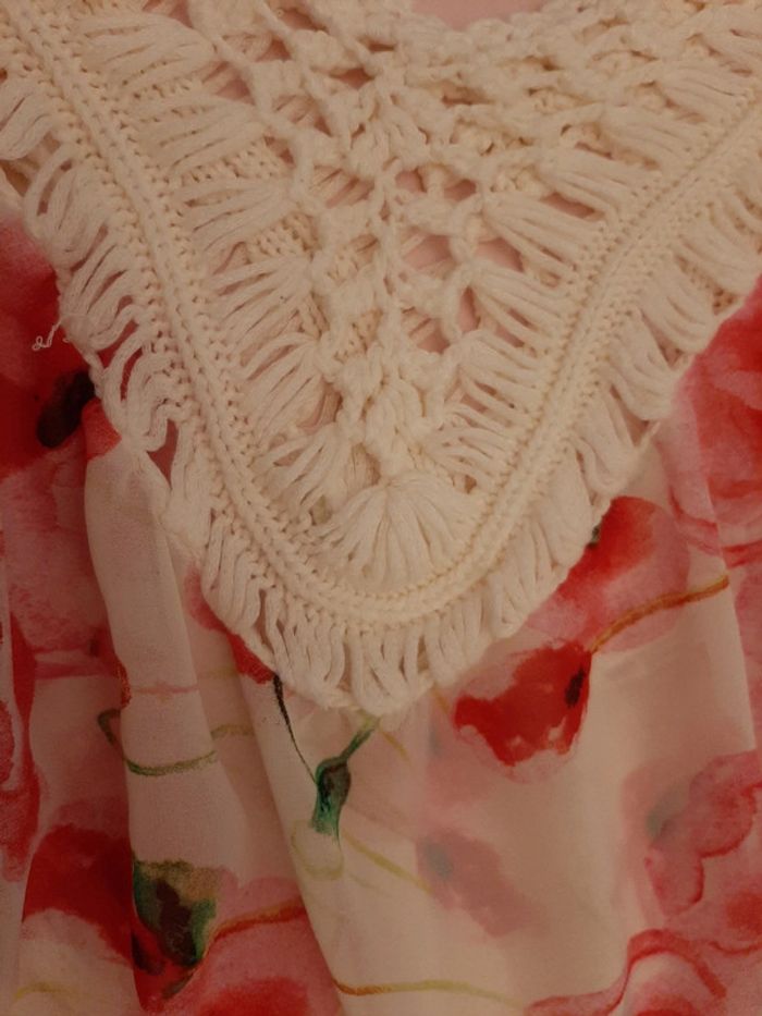 Haut femme fluide fuschia et blanc cassé tailleL - photo numéro 3