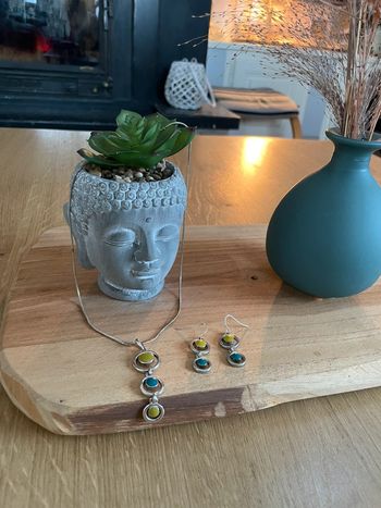 Parure Collier et boucles d’oreilles vert/bleu