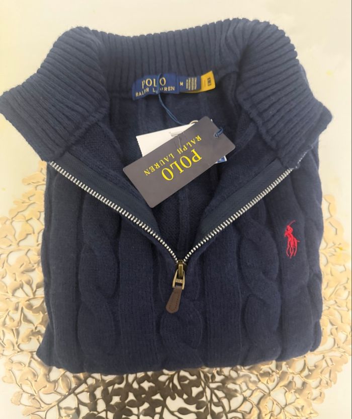 Pull Ralph Lauren, torsade à zip, bleu marine 100 % coton - photo numéro 5
