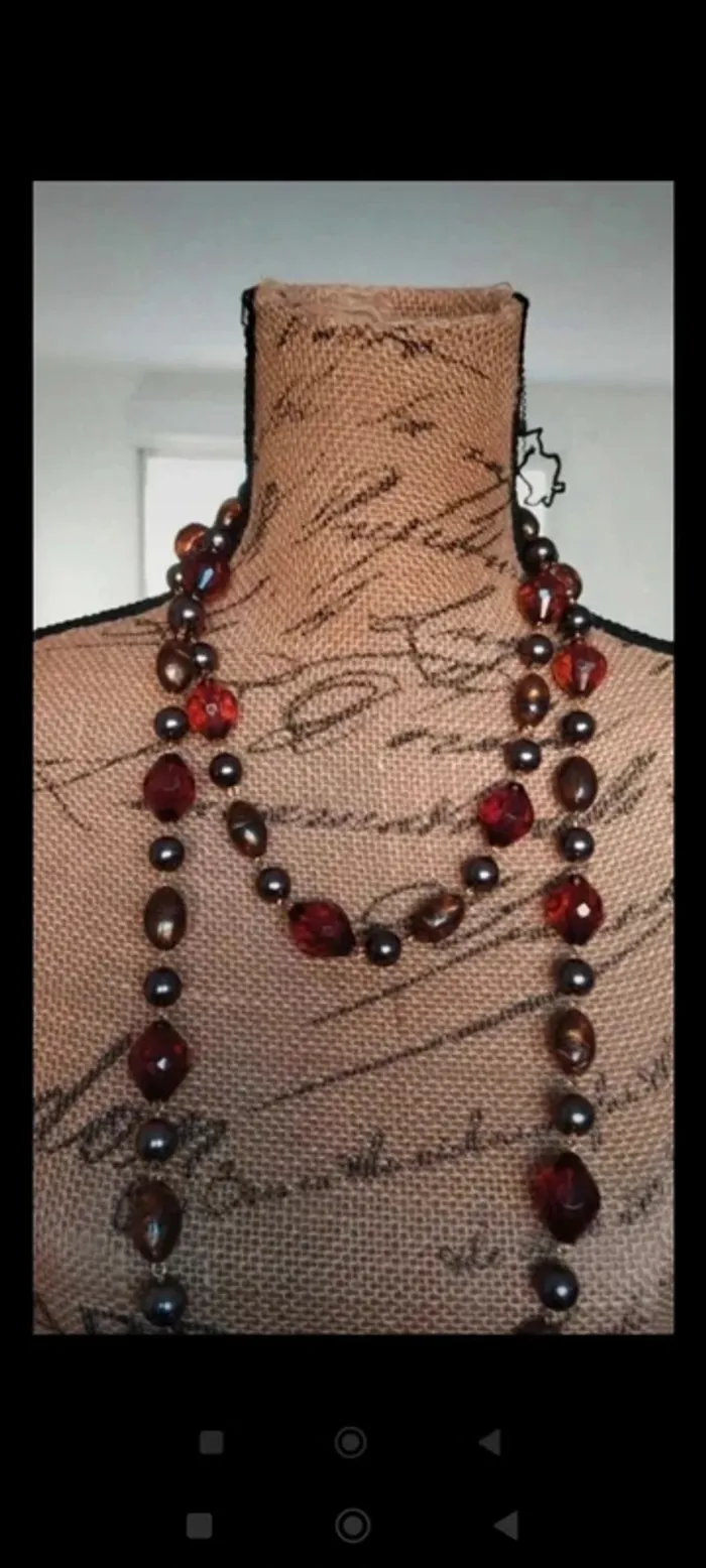 Collier perles fantaisie marron femme - photo numéro 3