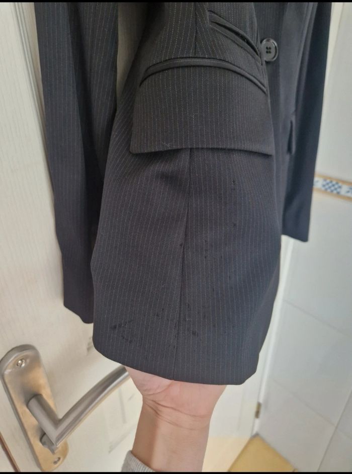Belle ensemble tailleur veste et pantalon noir a rayure blanche femme Massimo dutti taille M/38 - photo numéro 4