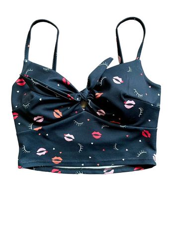 Haut de bikini noir avec bouches rouges et roses taille S très bon état