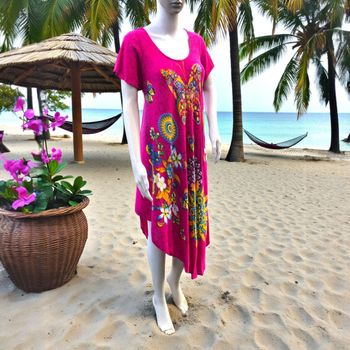 ROBE DE PLAGE FEMME ASYMÉTRIQUE TEINTES LUMINEUSES & MOTIF FLEURS ET PAPILLONS L