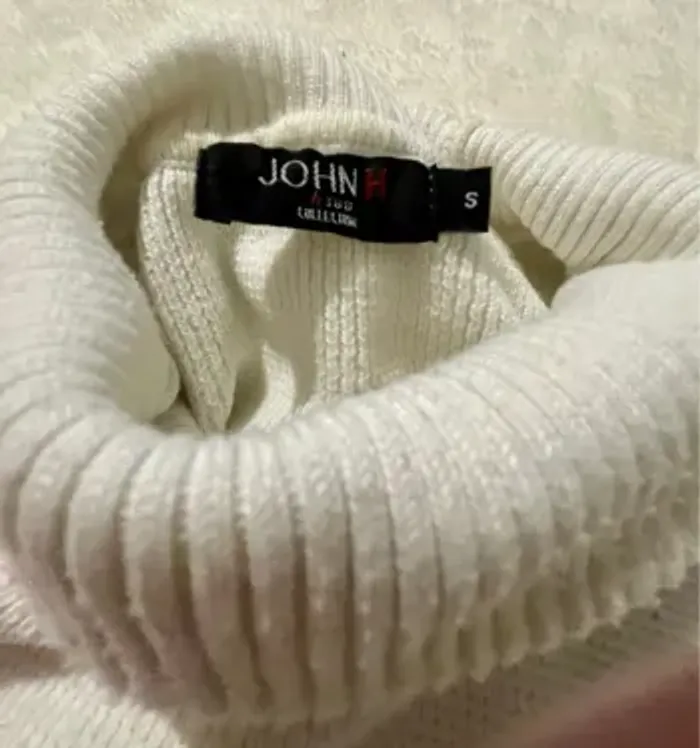 Pull Col Roulé Effet Côtelé – JohnH – Blanc – Taille S – Homme - photo numéro 3