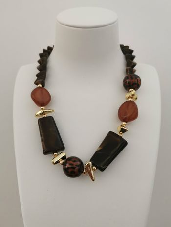 Collier fantaisie marron et noir