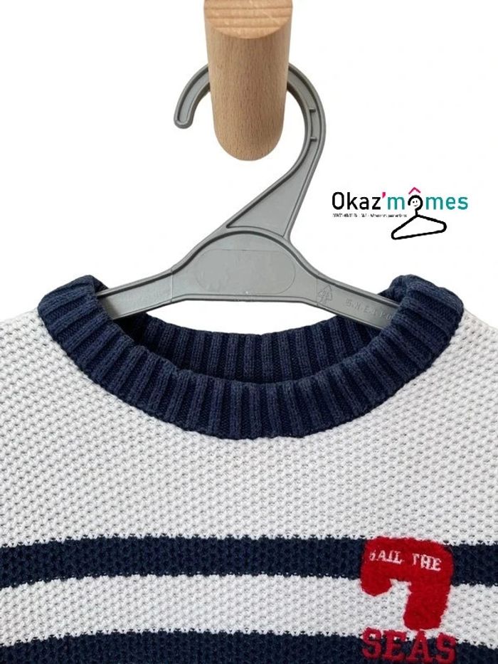 Pull rayé à grosse maille coton bleu marine et blanc - Orchestra 8 ans - photo numéro 2