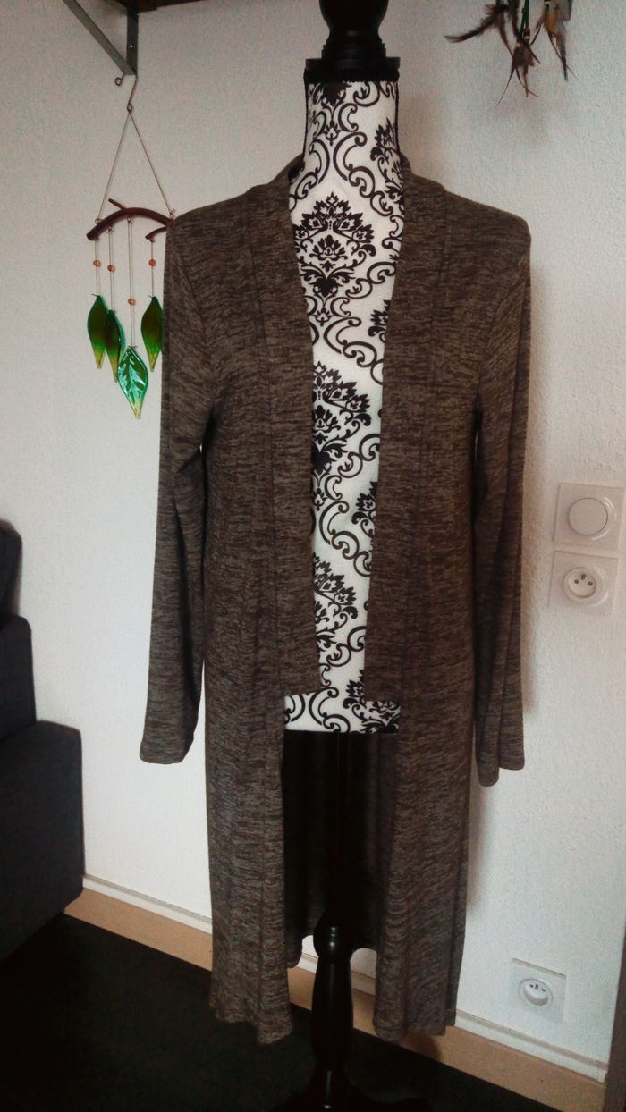 Long gilet/cardigan kaki