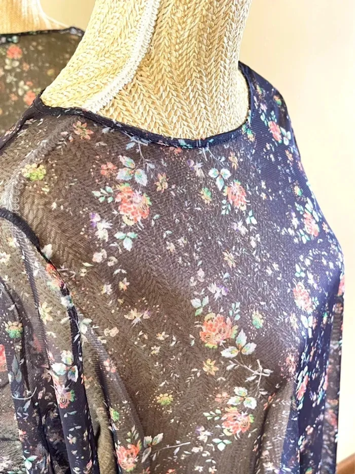 Sublime top fluide floral à manche large en tulle mango taille S - photo numéro 12