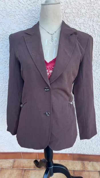 💕 veste blazer tailleur marron cintrée #bleubonheur taille 40 L