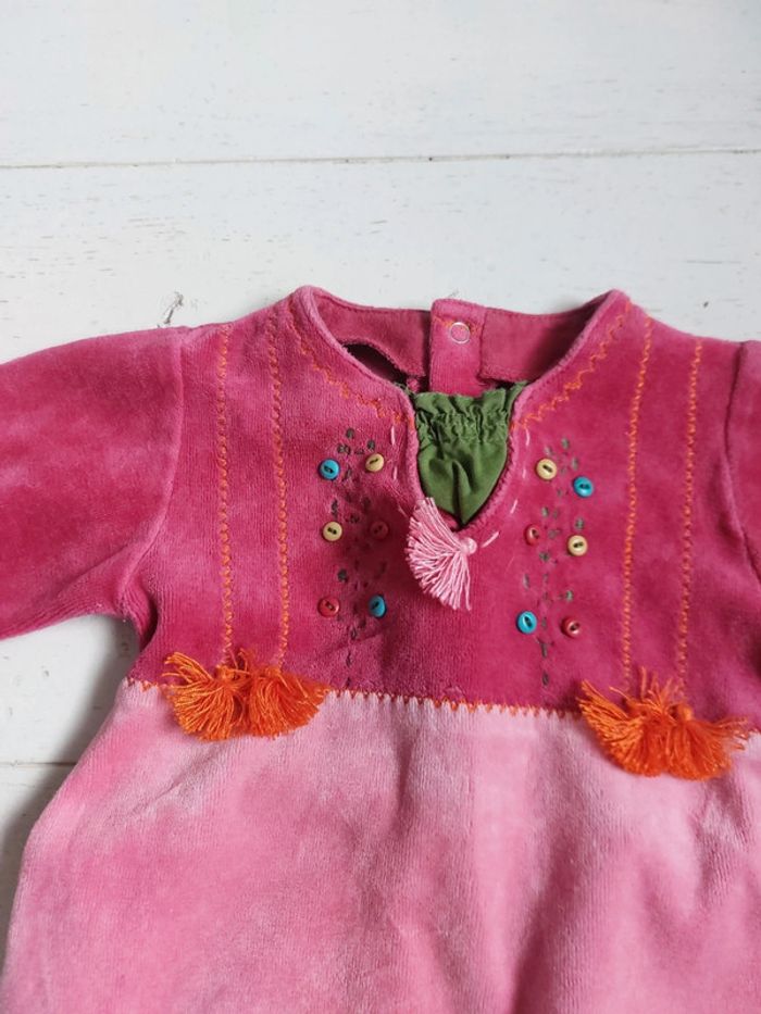 Pyjama rose en velours Catimini Taille 3 mois - photo numéro 2