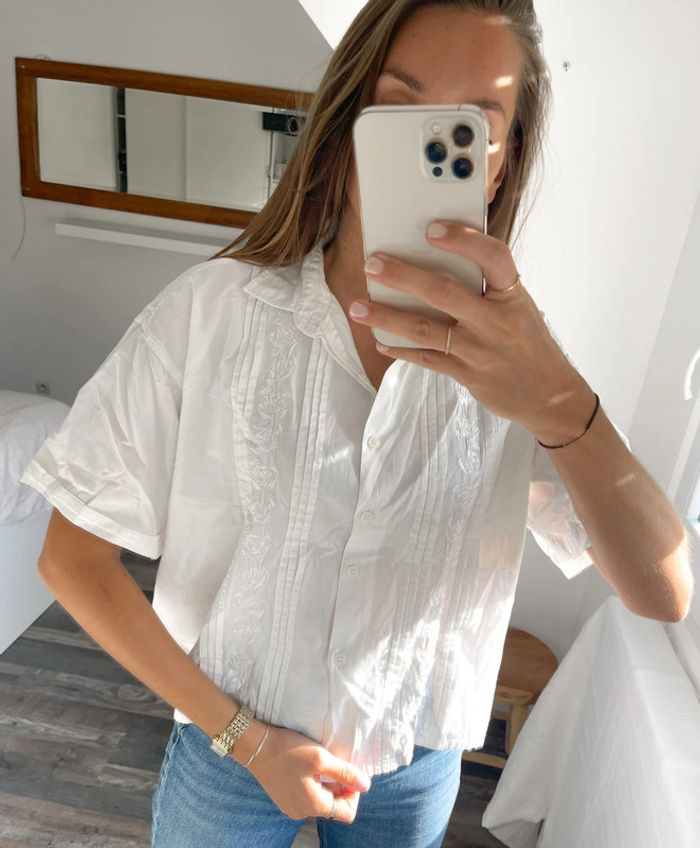 Chemise manches courtes blanche à broderie - photo numéro 6