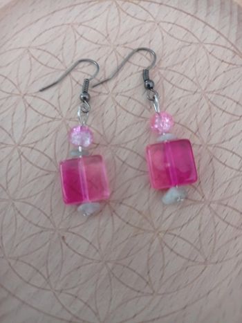 Boucles d'oreilles rose et aigüe marine